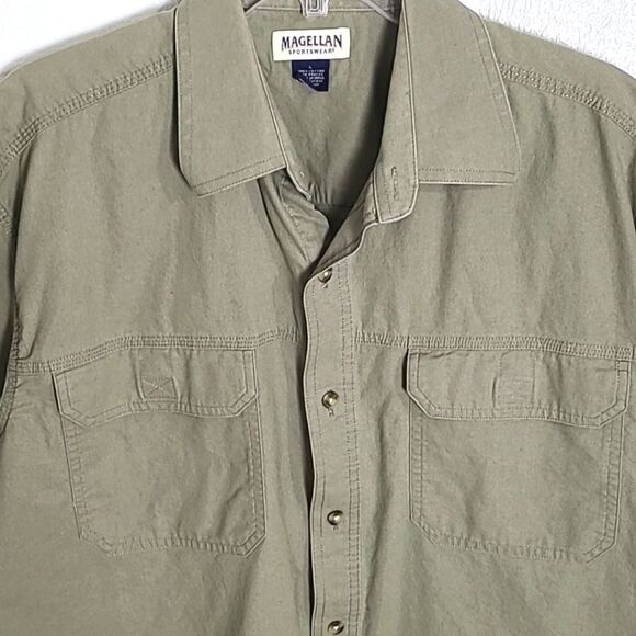 Magellan Army Green Buttondown Shirt, Short Sleeves, Size Large - Picture 2 of 5